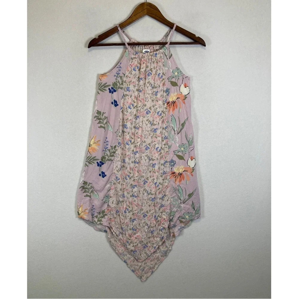 Boho Floral Old Navy Girls Size‎ L 10-12 Pink Mixed Print Handkerchief Hem Dress
